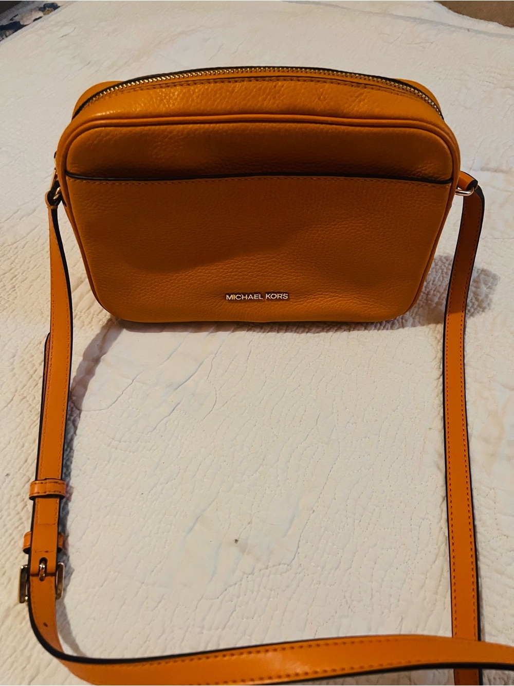 Michael Kors Orange Pebbled Leather Crossbody Camera Bag